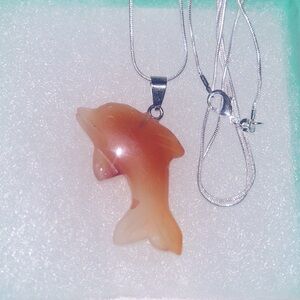 Hippie Boho Citrine Dolphin Silver 30” Neck…